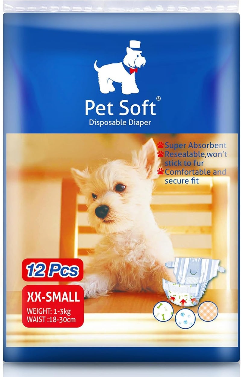 Pet Soft Doggie Diapers - Disposable Dog Diapers for Female in Heat Period or Urine Incontinence, Puppy & Cat Diapers Ultra Absorbent 12pcs XXSmall - Image 1